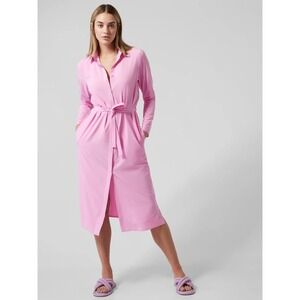 Athleta Urbanite Pink Shirt Belted Long Sleeve Midi Dress Size S